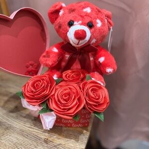 Charming Red Teddy Bear with Roses
